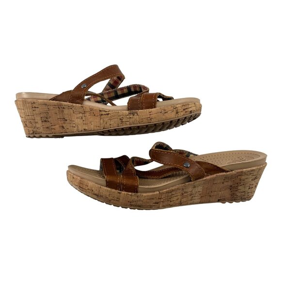 Crocs Leather Cork Wedge Strappy Sandals Women's Size 8 Brown Leather - Picture 1 of 6